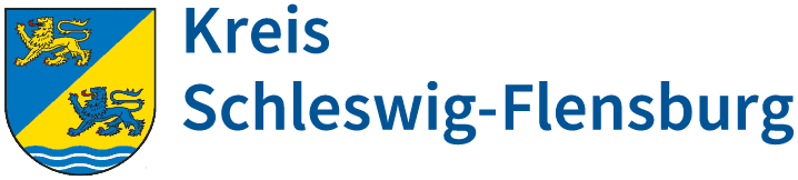 Logo des Kreises Schleswig-Flensburg mit blau-gelbem Wappen und Schriftzug „Kreis Schleswig-Flensburg“.