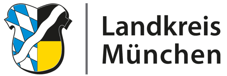 Logo des Landkreises München mit Wappen und Schriftzug „Landkreis München“.