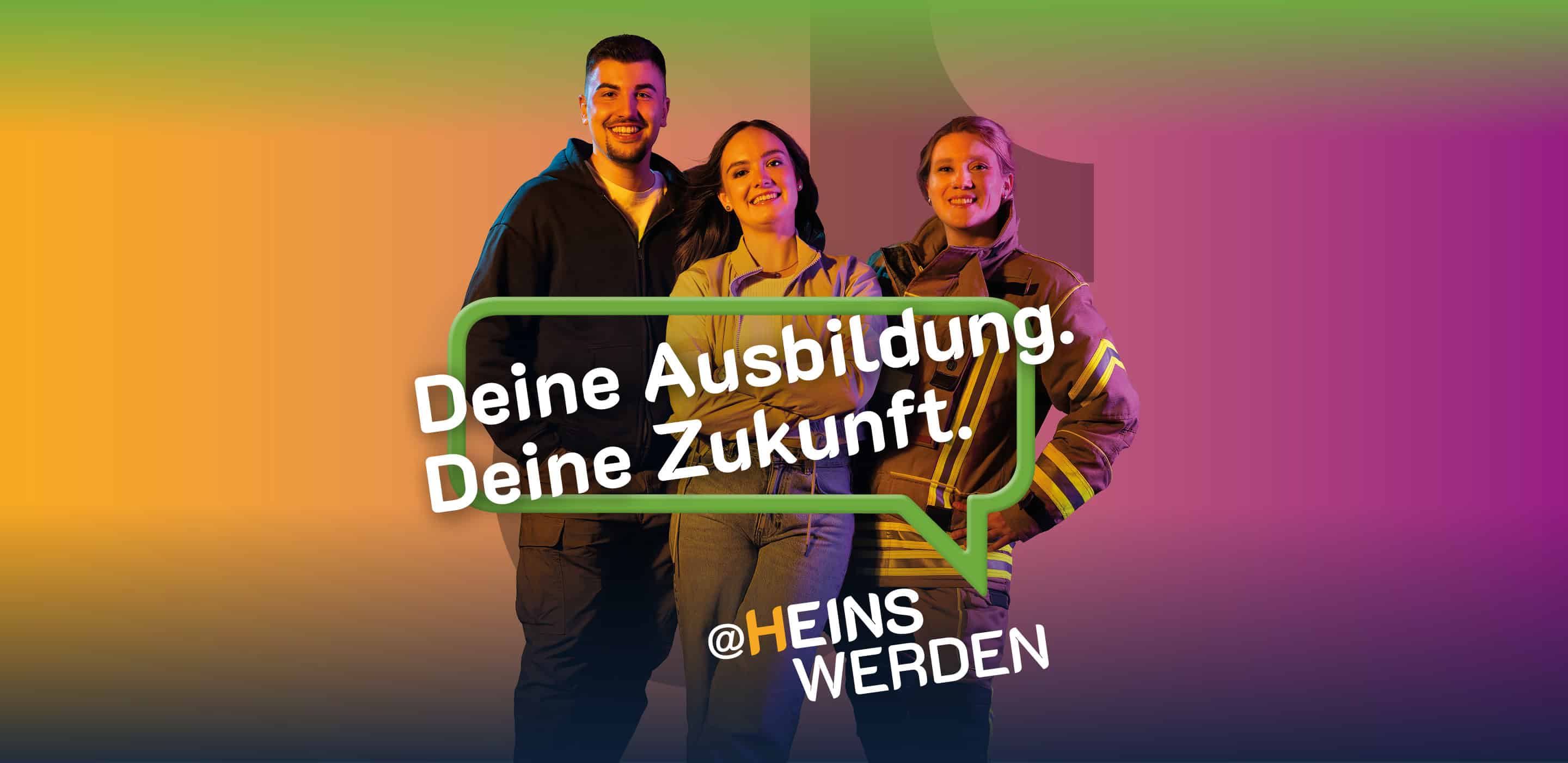 Ausbildungskampagne des Kreises Heinsberg mit drei jungen Menschen und dem Slogan „Deine Ausbildung. Deine Zukunft.“